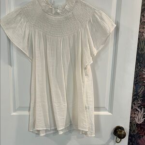 Moodie White Flutter Sleeve Smocked Blouse